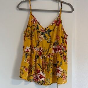 Lily White Gold Spaghetti Strapped Blouse with Smocked Tie Front